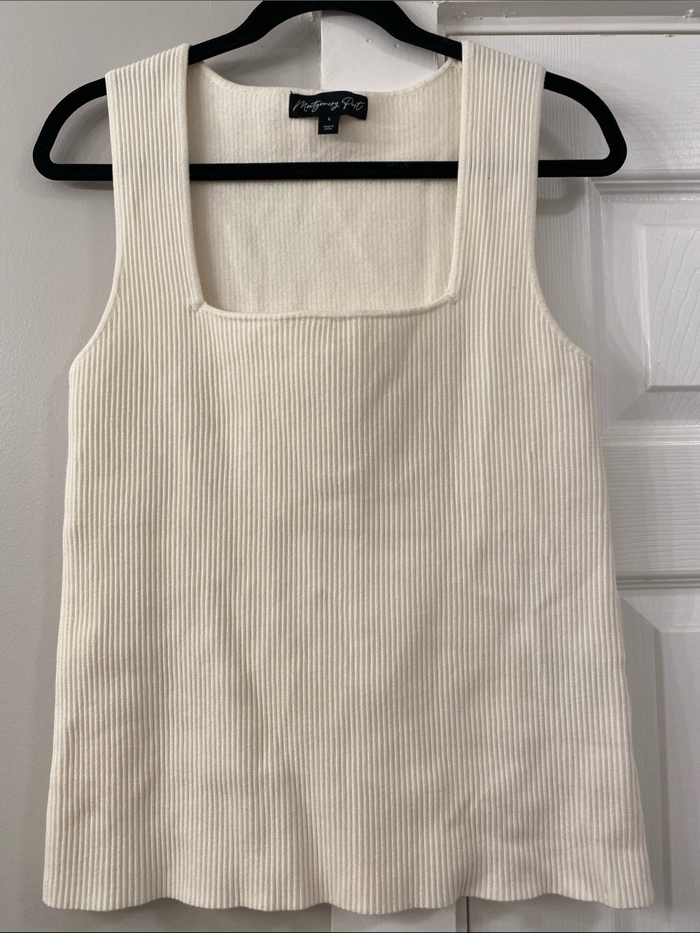 Ribbed Sweater Tank Size L Cream Ivory Knit Square Neck